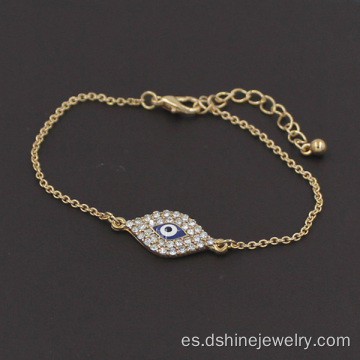 Mal de ojo pulsera Hamsa diamantes Pave enlace pulsera de cuentas